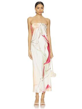 MISA LOS ANGELES Thara Midi Dress Diving Marble Medium Satin Evening Party